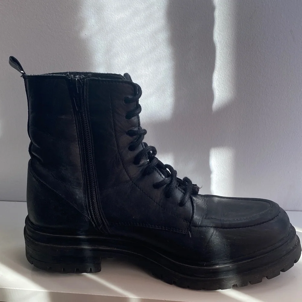 Black Leather Lace Up Combat Women’s Boots - Miz Mooz - Picture 2 of 10